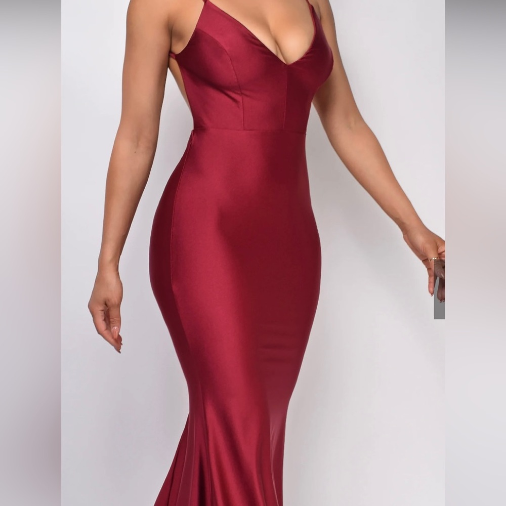 Burgundy Red V Neck Low Back Gown (Brand new)